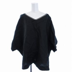 シャツ ブラウス プルオーバーVネック リネン 七分袖 2 M 黒 ブラック /MM