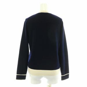 OLD ENGLAND ニットカーディガン 長袖 クルーネック バイカラー カシミヤ 36 M 紺 ネイビー 白 ホワイト