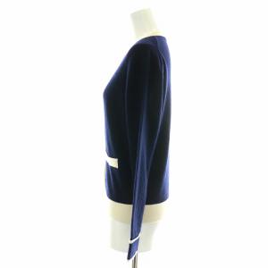 OLD ENGLAND ニットカーディガン 長袖 クルーネック バイカラー カシミヤ 36 M 紺 ネイビー 白 ホワイト