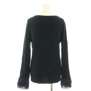 MUVEIL 22AW フラワーリブプルオーバー ニット セーター クルーネック 長袖 ハイゲージ レース フリル パールボタン