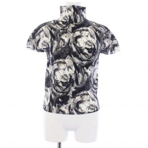 ボトルネックボックスプリーツ カットソー 半袖 総柄 黒 白 ブラック ホワイト MI31FK465 /KH