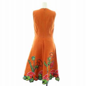 VIVIENNE TAM ワンピース フレア ロング ミモレ ノースリーブ Vネック 花柄 ストレッチ 38 M オレンジ マルチカラー