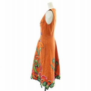 VIVIENNE TAM ワンピース フレア ロング ミモレ ノースリーブ Vネック 花柄 ストレッチ 38 M オレンジ マルチカラー