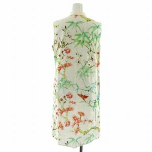 VIVIENNE TAM ワンピース ひざ丈 ノースリーブ ハーフボタン ストライプ 花柄 総柄 プリント 刺繍 1 M 白 ホワイト