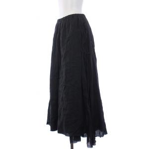 ikkuna / suzuki takayuki フレアスカート ロング ウエストゴム 麻 リネン100％ カットオフ 黒 ブラック A221-30 /KH