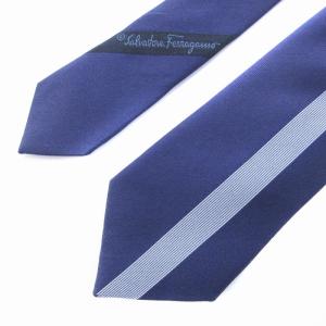 Salvatore Ferragamo ネクタイ レギュラータイ シルク ライン ビジネス フォーマル 紺 ネイビー