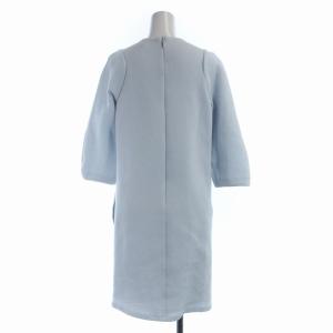 EPOCA ワンピース ひざ丈 花柄刺繍 フェイクボタン 長袖 40 M 水色 ライトブルー