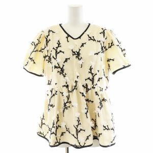 ツイード刺繍トップス 花柄 M ベージュ ブラック