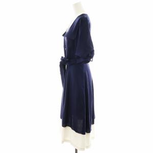 Grace Class 20SS ワンピース ミモレ ロング 5分袖 金ボタン 36 S 紺 ネイビー 白 ホワイト