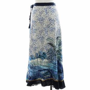 Grace Class 21SS ラップスカート フレアスカート ミモレ ロング アニマル柄 麻 リネン 36 S 青 ブルー