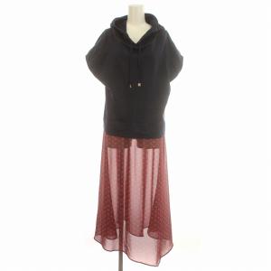 19AW ワンピース フード付き ノースリーブ パーカー ロング ハート柄 36 S ネイビー 赤 /G