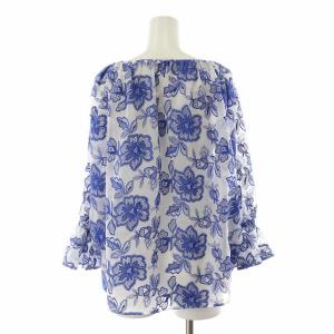GRACE CONTINENTAL シャツ ブラウス シアー 刺繍 七分袖 総柄 シースルー フェアリーギャザー Uネック 36 S 青 ブルー
