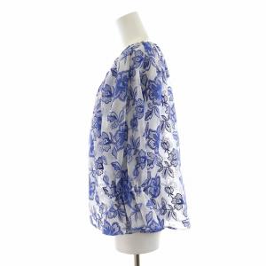 GRACE CONTINENTAL シャツ ブラウス シアー 刺繍 七分袖 総柄 シースルー フェアリーギャザー Uネック 36 S 青 ブルー