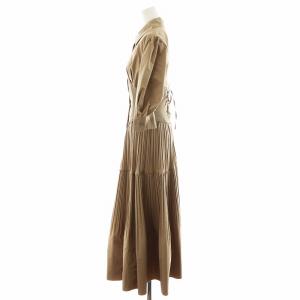 FRAY I.D 21SS ランダムプリーツシャツワンピース ロング丈 5分袖 コルセット風 コットン 0 S 茶 ブラウン