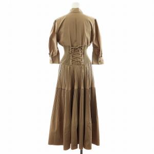 FRAY I.D 21SS ランダムプリーツシャツワンピース ロング丈 5分袖 コルセット風 コットン 0 S 茶 ブラウン