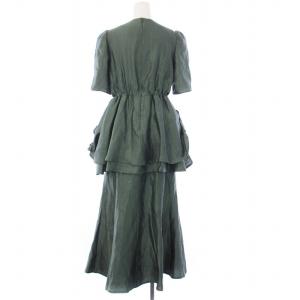 Ameri VINTAGE 24SS DI MENSIONAL GLOSS DRESS ロングワンピース 半袖 フリル S 緑 グリーン