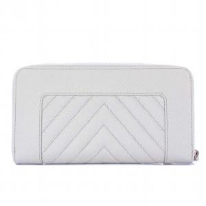 CHANEL Vステッチ キャビアスキン マドモアゼル 長財布 ココマーク グレー シルバー 27番台