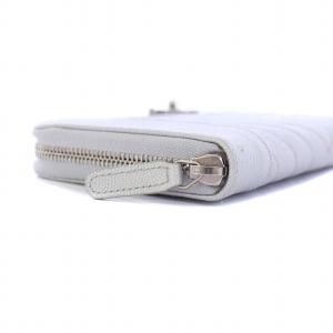 CHANEL Vステッチ キャビアスキン マドモアゼル 長財布 ココマーク グレー シルバー 27番台