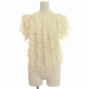 半袖 ニット フリル ナイロン混 38 M オフホワイト 白