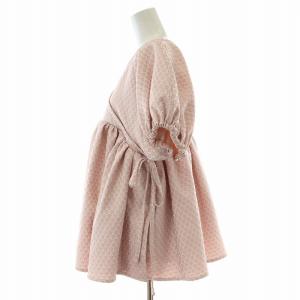 SEVEN TEN by MIHO KAWAHITO ラメジャガードカシュクールトップス フレアシャツ ブラウス ギャザー 半袖 Vネック 花柄 刺繍 M ピンク