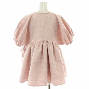 SEVEN TEN by MIHO KAWAHITO ラメジャガードカシュクールトップス フレアシャツ ブラウス ギャザー 半袖 Vネック 花柄 刺繍 M ピンク