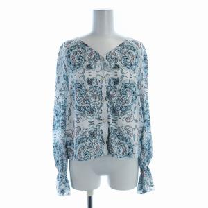 GRACE CONTINENTAL シャツ ブラウス インナー付き 長袖 総柄 Vネック 36 S 白 ホワイト 水色 ライトブルー
