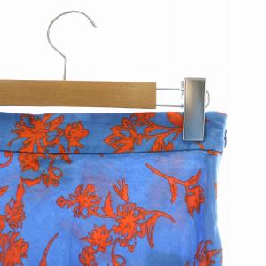 UNITED ARROWS フレアスカート ロング マキシ 花柄 総柄 麻 リネン 36 S 青 ブルー オレンジ 15241625059