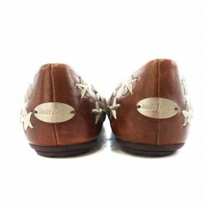 JIMMY CHOO フラットシューズ パンプス スタッズ 星 スター レザー 34.5 21.5cm 茶 ブラウン