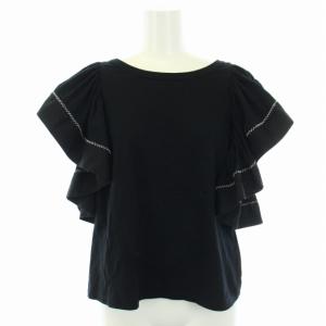 Tシャツ カットソー フリル ノースリーブ クルーネック M 黒 ブラック /TK
