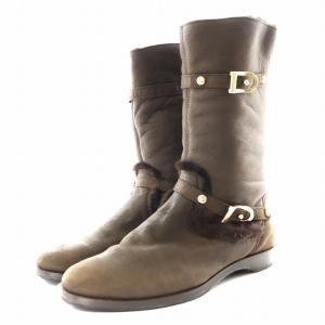 JIMMY CHOO ムートンブーツ ショートブーツ スエード 35.5 22.5cm 茶 ブラウン