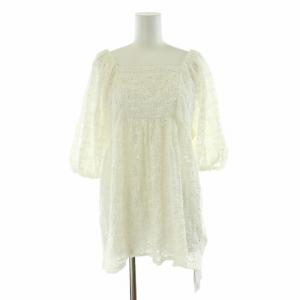タグ付き 23SS シュリンクジャージートップス シャツ ブラウス レース ギャザー 半袖 バルーンスリーブ