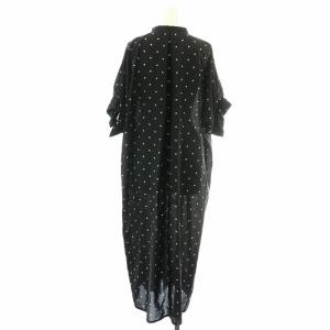 JOURNAL STANDARD L'ESSAGE 22AW ワンピース ロング マキシ フレア 五分袖 ノーカラー バンドカラー パフスリーブ 水玉 ドット F 黒 ブラック