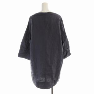 Drawer タイトワンピース ひざ丈 麻 リネン 長袖 36 S 紺 ネイビー /RO