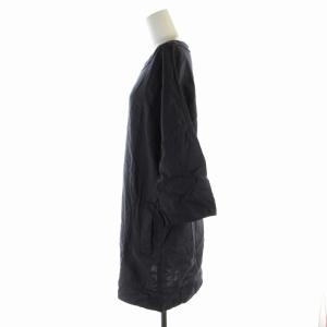 Drawer タイトワンピース ひざ丈 麻 リネン 長袖 36 S 紺 ネイビー /RO