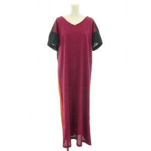 21AW ルーズカットワンピース ロング Vネック 半袖 バッグボタン 36 S ピンク オレンジ /YT