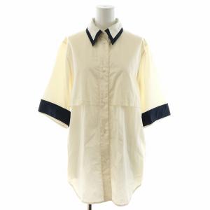 EX.バイカラーハーフスリーブシャツ ブラウス 7分袖 F アイボリー 紺 ネイビー 22SST504