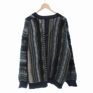 FREAK'S STORE ビックシルエット クージー ニットカーディガン Vネック 総柄 M 緑 グリーン