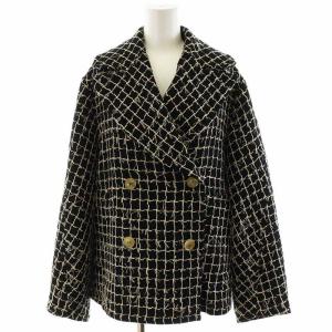 22SS ESSENCEOFLUXURY ピーコート Pコート チェック柄 モヘヤ混 アウター F ベージュ 黒 ブラック