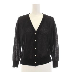 Rirandture 24SS シアー カーディガン ニット シースルー Vネック パールボタン 七分袖 2 M 黒 ブラック