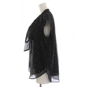 JUSGLITTY 24SS プチラメドット半袖ブラウス シャツ リボン ボウタイ 1 S 黒 ブラック /YM