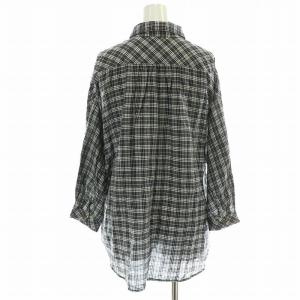 BURBERRY BLUE LABEL シャツ 長袖 ノバチェック ロゴ刺繍 ドルマンスリーブ 38 M グレー 黒 ブラック 白 ホワイト