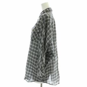 BURBERRY BLUE LABEL シャツ 長袖 ノバチェック ロゴ刺繍 ドルマンスリーブ 38 M グレー 黒 ブラック 白 ホワイト