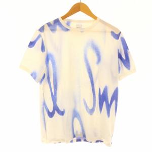 Spray Logo プリントＴシャツ カットソー 総柄 半袖 M 白 ホワイト 青 ブルー 113506