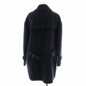 BURBERRY BLUE LABEL ステンカラーコート ロング丈 ボア ウール モヘヤ混 アウター 38 M 紺 ネイビー