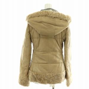 BURBERRY BLUE LABEL ダッフルコート ショート トグルボタン レザー シープスキン ファー フード 裏地ノバチェック 38 M ベージュ