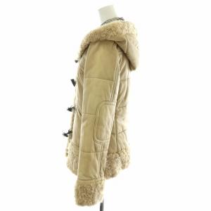 BURBERRY BLUE LABEL ダッフルコート ショート トグルボタン レザー シープスキン ファー フード 裏地ノバチェック 38 M ベージュ