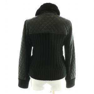 BURBERRY BLUE LABEL レザージャケット 革ジャン ブルゾン ジップアップ ステンカラー 切替 シープスキン ラビットファー リブニット キルティング