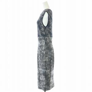 Max Mara タイトワンピース ひざ丈 ノースリーブ クルーネック ストレッチ 切替 総柄 40 M 紺 ネイビー 黒