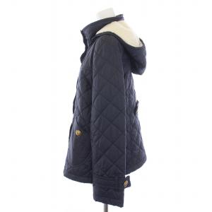 BURBERRY BLUE LABEL キルティングジャケット 中綿ジャケット ジップアップ フード 裏地チェック 40 M 紺 ネイビー E1F10-855-29