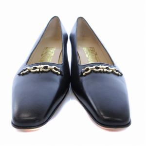 Salvatore Ferragamo ガンチーニ パンプス スリッポン ヒール スクエアトゥ 7 25.5cm 黒 ブラック